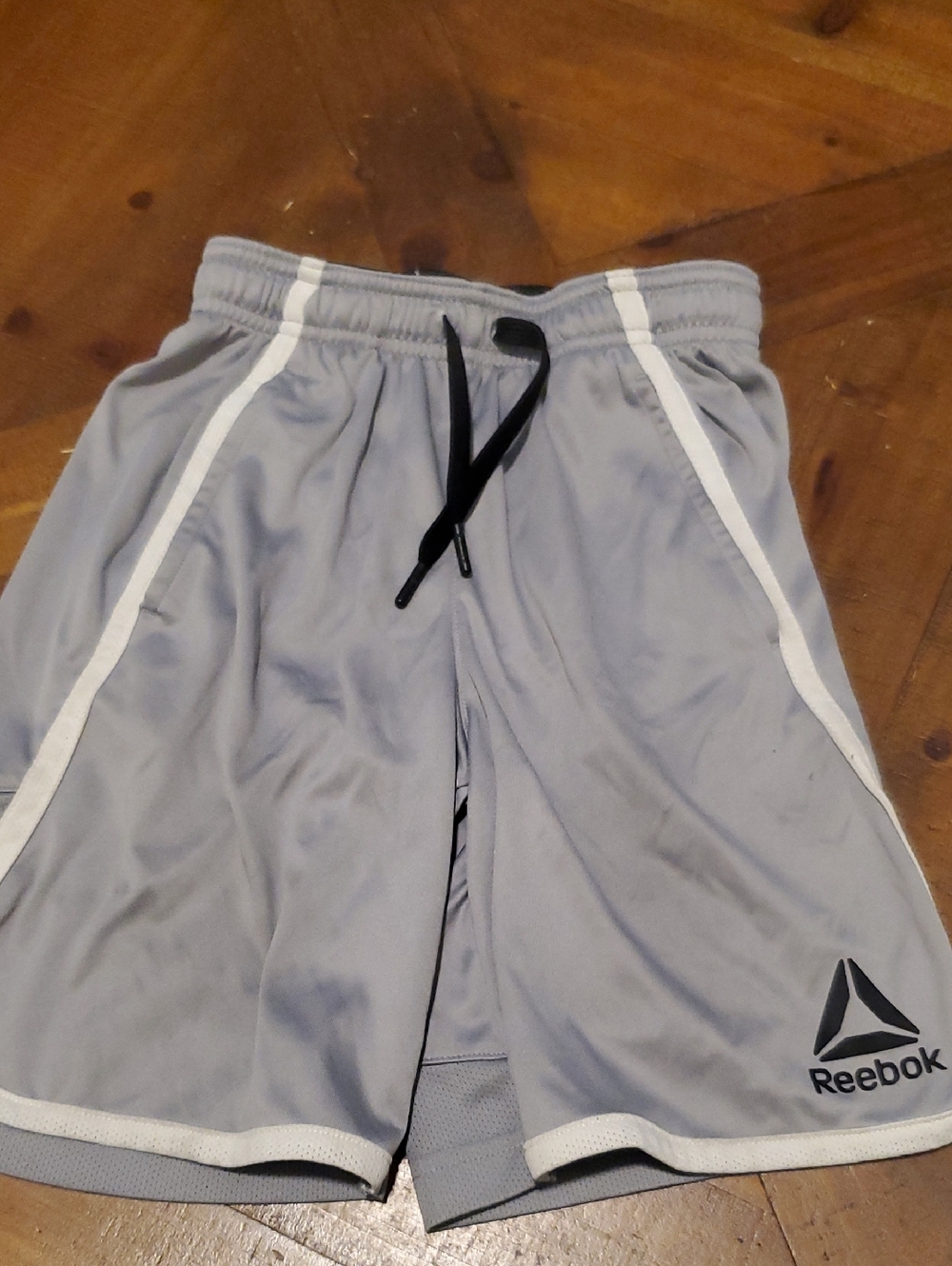 Reebok Gray Active Shorts with White Trim and Black Drawcord